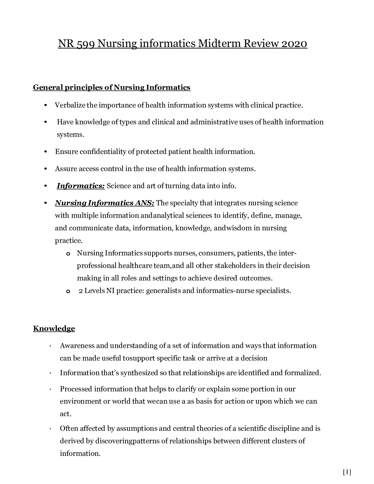 Preview image for NR 599 Nursing informatics Midterm Review 2020 | NR599 Nursing informatics Midterm Review Study Guide